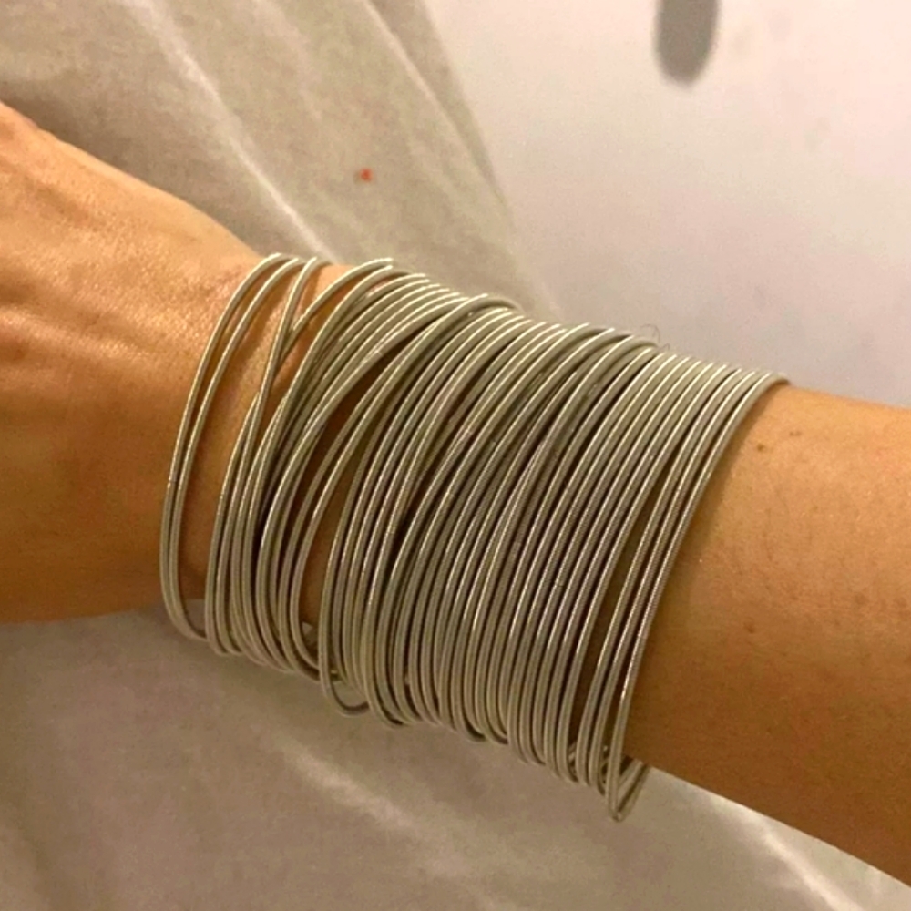 NEW 2 mm Platinum Plated Stainless Steel 316L Stackable Guitar String Bracelets - Picture 5 of 15